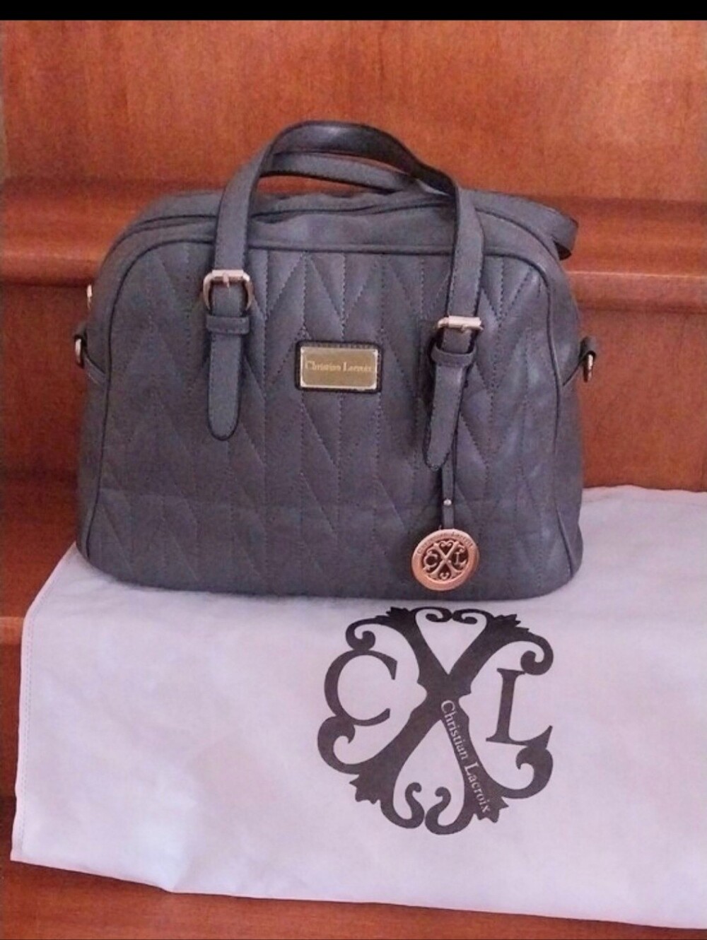 Christian Lacroix Quilted Satchel Handbag in Dark Gray